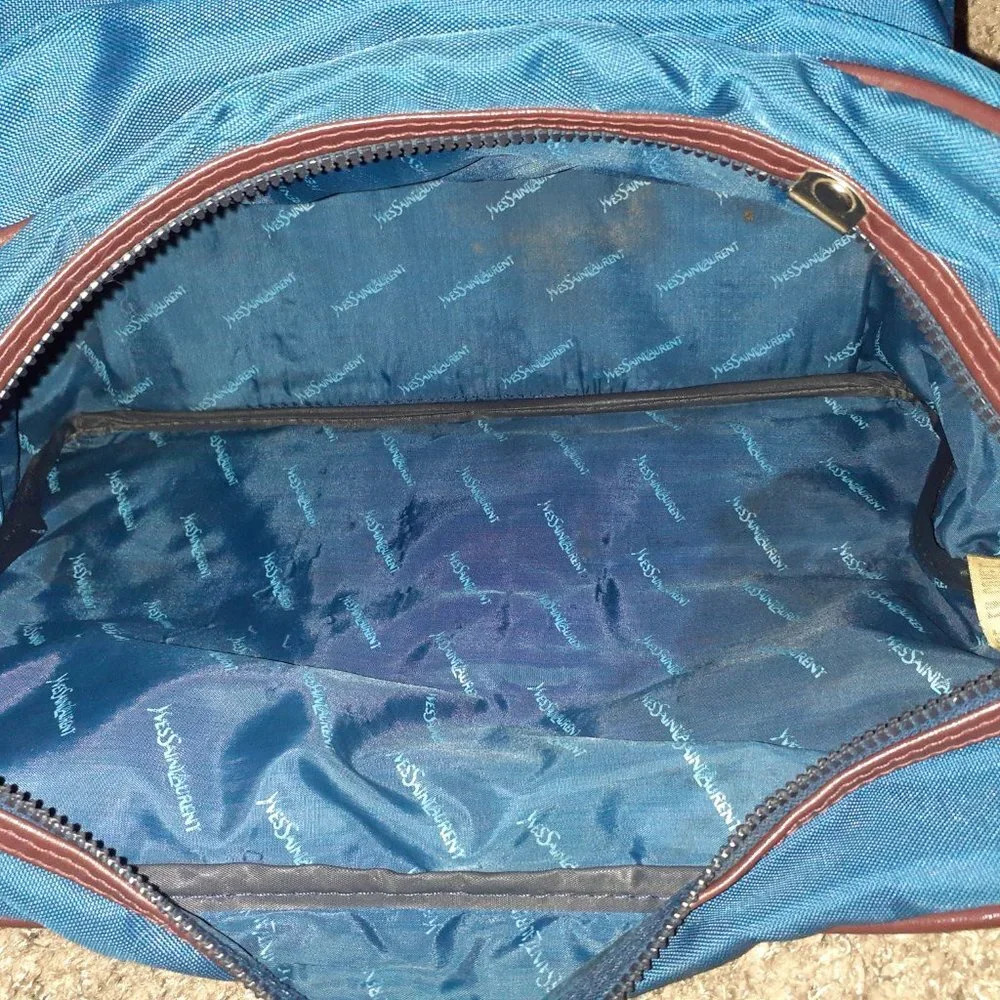 Vintage YVES SAINT LAURENT Travel Bag/Organizer-Men-Blue/Brown-Excellent - Picture 5 of 11